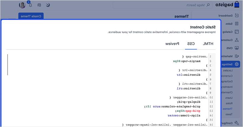 Screenshot of bagisto 2.0 write CSS